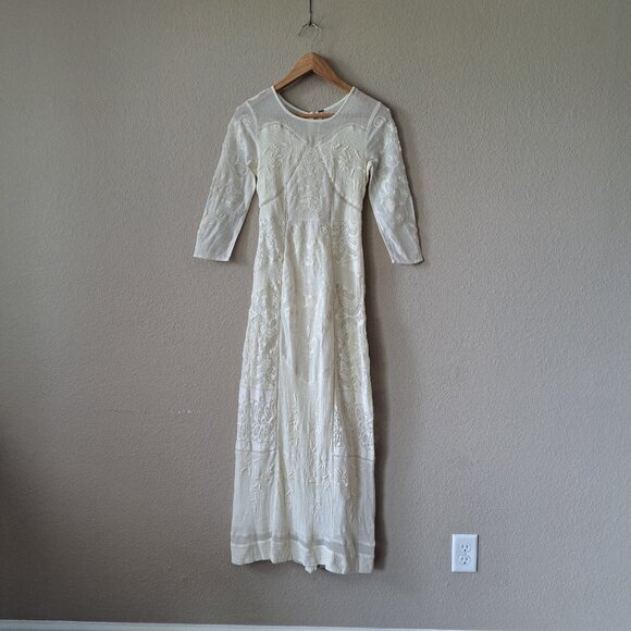 🩵Free People Modern Boho Chic Cream Maxi Dress Size 2 - Picture 2 of 16